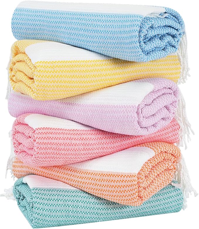 Genovega 6 Packs Oversized Turkish Beach Towel 74"x38" Thin Quick Dry Sand Free Pool Swim Towels Large XL Adult Clearance Blanket Travel Vacation Accessories Essentials Mulite Deep Blue Dot