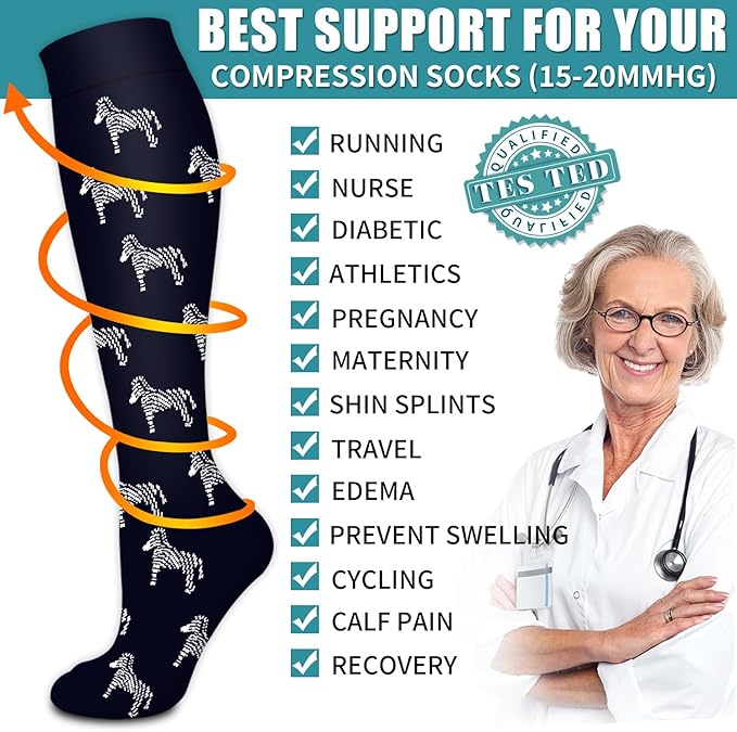 Laite Hebe Compression Socks for Women & Men Circulation(6 pairs)-Graduated Supports Socks for Running, Athletic Sports
