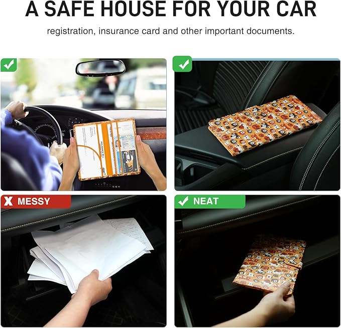 Car Registration and Insurance Card Holder, Document Holder for Cards, Driver Vehicle License Document Glove Box Compartment Organizer, Car Essentials For Women