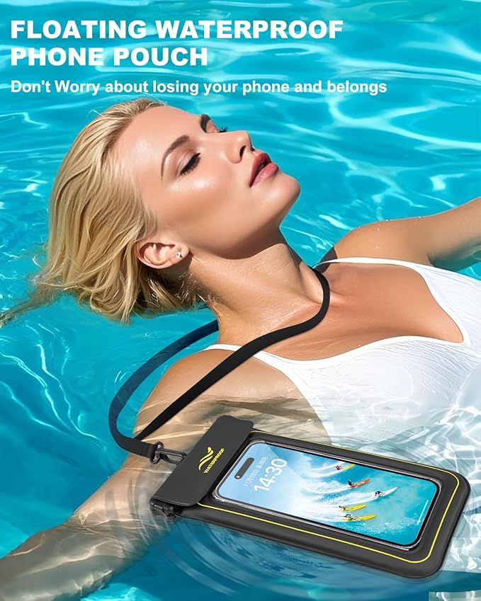 2-in-1 Waterproof Phone Pouch & Phone Armband Floating, Underwater Water Proof Phone Case with Detachable Strap, Waterproof Bags Up to 6.9", Beach Vacation Water Park Essentials