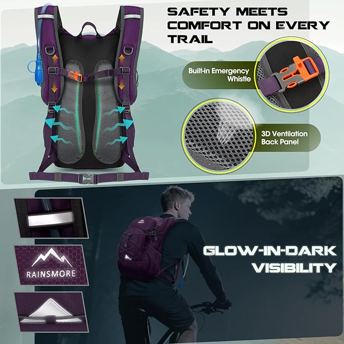 Hydration Backpack with Water Bladder, 18L Lightweight Hiking Backpack for Women&Men Small Insulated Hydration Water Pack for Hiking, Running, Cycling, Biking
