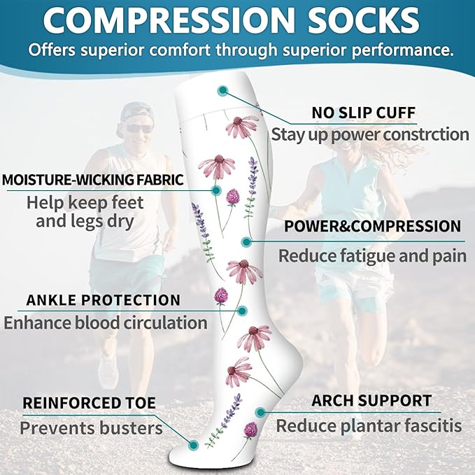 Bluemaple 6 Pack Copper Compression Socks for Women and Men Circulation-Best Support for Medical, Running,Nursing,Athletic