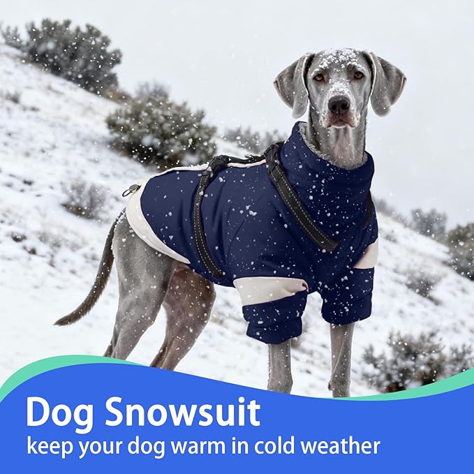 MIGOHI Rainproof Dog Winter Jacket with Harness,XXL Large Fleece Dog Coat with Sleeves,Adjustable Pet Puffer Jacket Snowsuit Cold Weather Coats for Golden Labrador Retriever,XXL,NavyBlue
