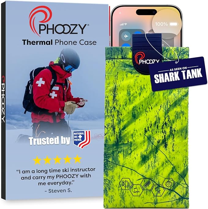 PHOOZY XP3 Ultra-Durable Thermal Phone Case for Extreme Cold | Insulated Phone Case Extends Battery Life 4X | Snowboard & Ski Gear | As Seen on Shark Tank | Medium - Green
