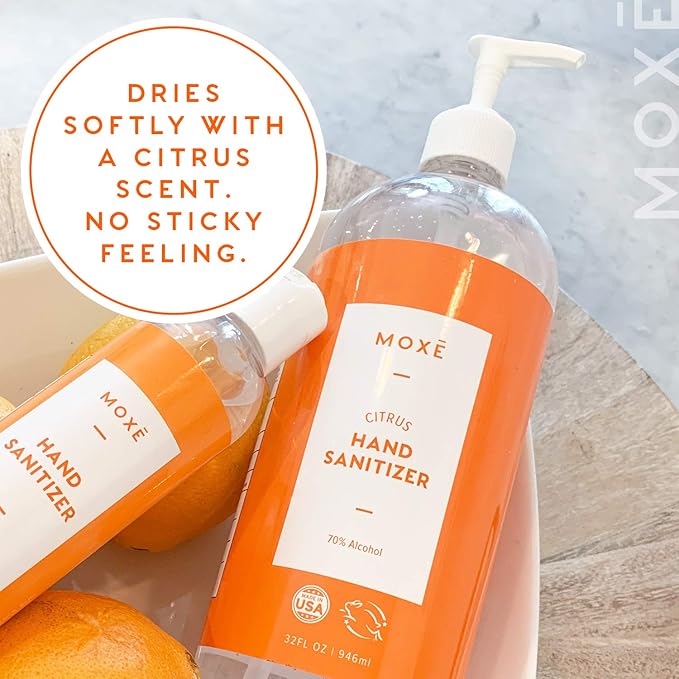 MOXE Citrus Hand Sanitizer Gel, Value Pack of 4, 32 oz Bottles, 70% Ethyl Alcohol Made in the USA, Protects Against Germs On-The-Go