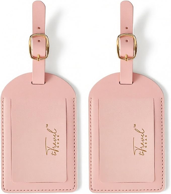 Luggage Tags for Suitcases,2 Pack PU Leather Privacy Protection Bag Tags Travel Accessories Essentials,Pink