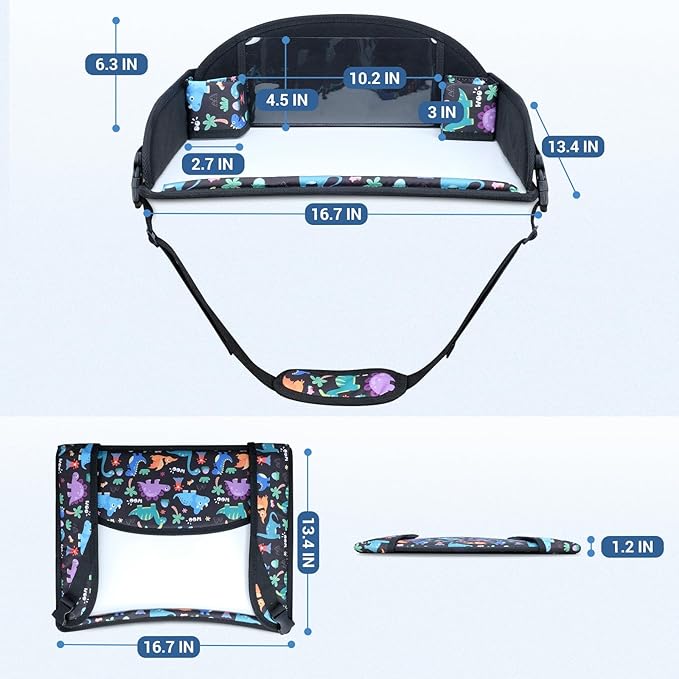 COOLBEBE Kids Travel Tray for Toddler Car Seat, Travel Tray for Airplane, Toddler Car Seat Lap Tray, Carseat Table Tray for Kids Travel Activities (Dinosaur)