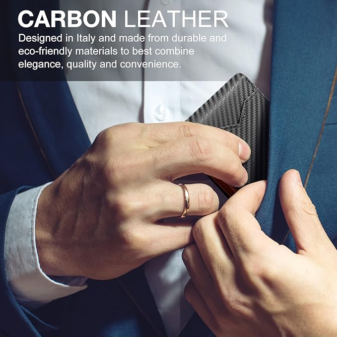 GSOIAX Slim Wallet for Men Rfid Blocking Leather Bifold Front Pocket Carbon Fiber Credit Card Holder With Gift Box (Carbon Black and Orange)