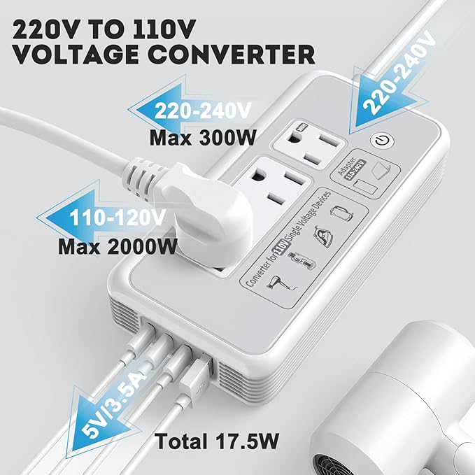 220V to 110V Voltage Converter, 2000W Adapter US to Europe International Travel, Mapambo Universal Voltage Converter with 4 USB Charger (2 USB C), 3 AC Sockets and EU/UK/AU/IT Plug Power Adaptor