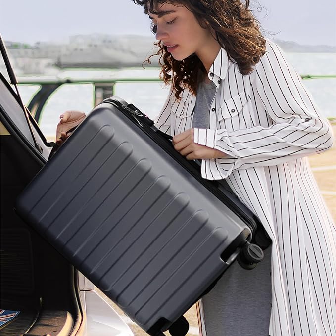 NINETYGO Medium Checked Luggage 24 Inch, Checking In Luggage with Smooth Spinner Wheels, Lightweight, Hard Shell PC Suitcase, Lightweight Travel Luggage, TSA Approved (Grey, Rhine Basic)