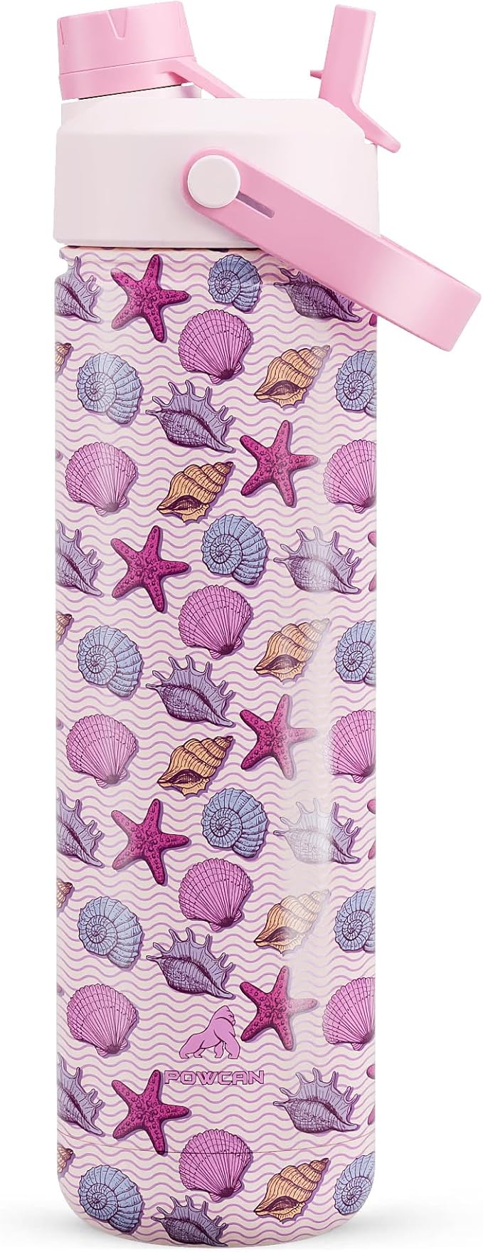 POWCAN 26 oz Insulated Water Bottle with 2-in-1 Straw and Spout Lid, Keep Cold 24H, Leak-Proof, Fits in Car Cup Holder, Stainless Steel Water Bottle for Sports, Trip, Gym, and School (Seashell Sonata)