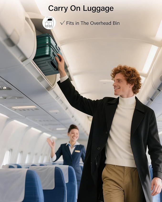 Hanke 20 Inch Expandable Carry On Luggage Airline Approved Top Opening Hard Shell Suitcases with Wheels Lightweight Travel Luggage Carry On Suitcase for Woman Men-Blackish Green