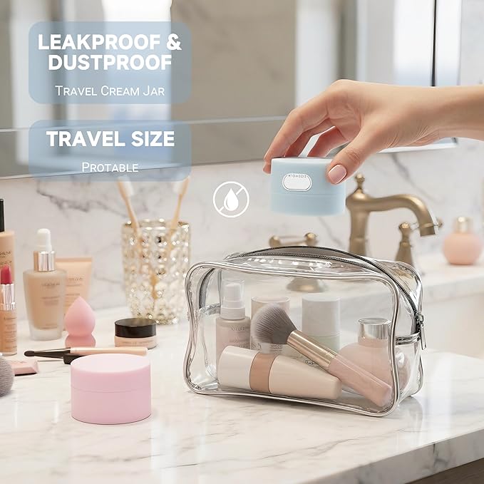 Travel Containers for Creams, Plastic Refillable Mini Lotion Jars with Lids for Toiletries, Leak Proof Small Travel Cream Jars for Face Cosmetic Makeup Beauty Products Sample (50g, 4Pack, Blue Pink)