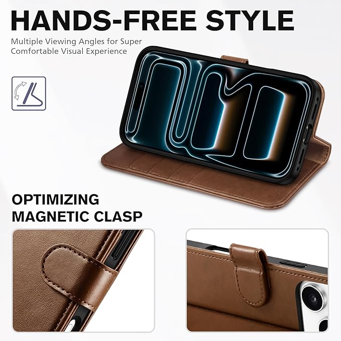 TUCCH Wallet Case for iPhone 17 Pro Max (6.9") 2025, 4 Card Slots | RFID Blocking | Stand | PU Leather | Magnetic Closure | Protective Flip Folio Cover | Shockproof TPU Shell | Brown