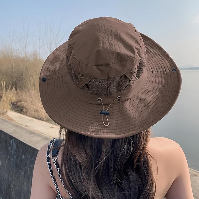 Fishing Hat UPF50+ Wide Brim Sun Hat for Men Women, Water Resistant Summer Sun Protection Safari Hat Hiking Bucket Hat