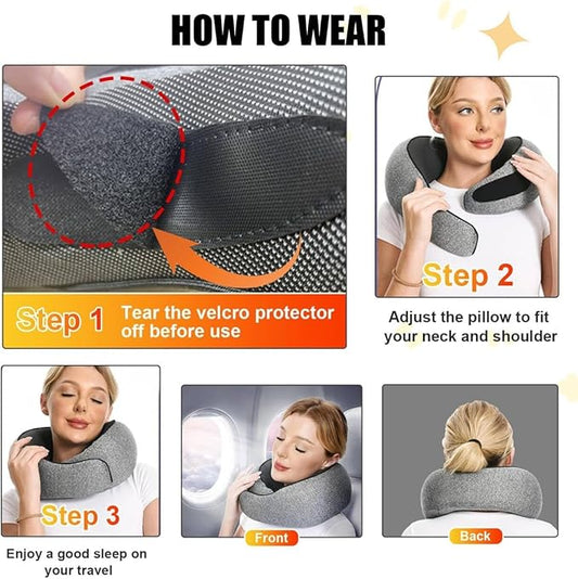 RURING Travel Pillows for Airplanes, Travel Neck Pillow Travel Pillow, Neck Pillow Airplane Memory Foam 360 Degree Support Stowable Pillows for Airplanes Offices and Cars 2PCS (Black)