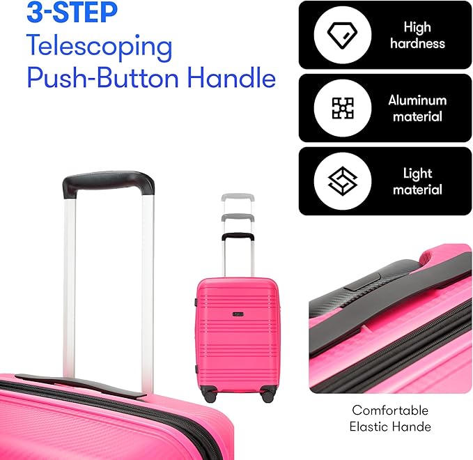 GinzaTravel 25 Inch Hardside Checked Luggage Large Lightweight Suitcase with Spinner Wheels TSA Lock, Checked-Medium 25-Inch, Dark Pink