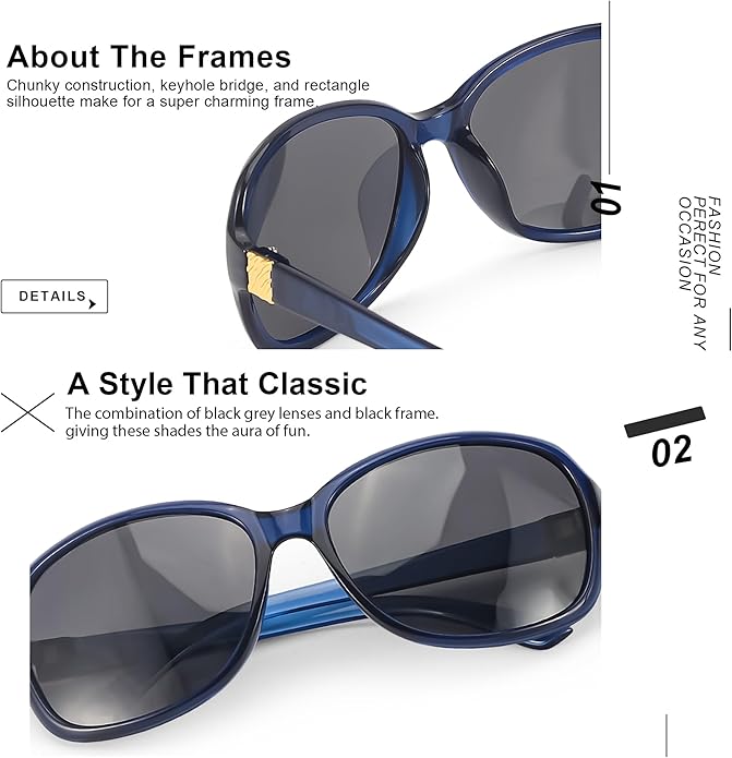 SIPHEW Polarized Sunglasses for Women | Vintage Square Sunglasses w UV400 Protection | Womens Wraparound Shade