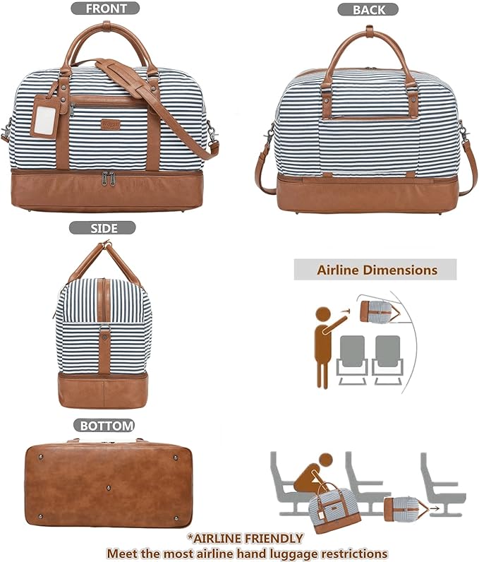 Wogarl Weekender Bags for Women Large Canvas Overnight Bag Travel Duffel Bags Carry on Shoulder Weekend Bag with Shoe Compartment for Travel Night Flight Daily Use
