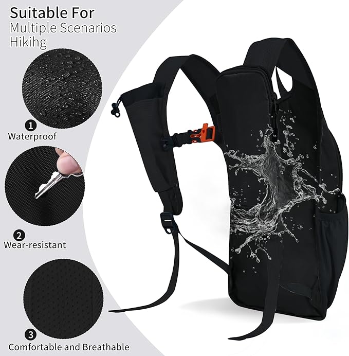 HIGH EXPERIENCE Hiking Backpack 10L/15L Small Daypack Lightweight Packable Travel Foldable Water Resistan for Women Men (Black, 15L)