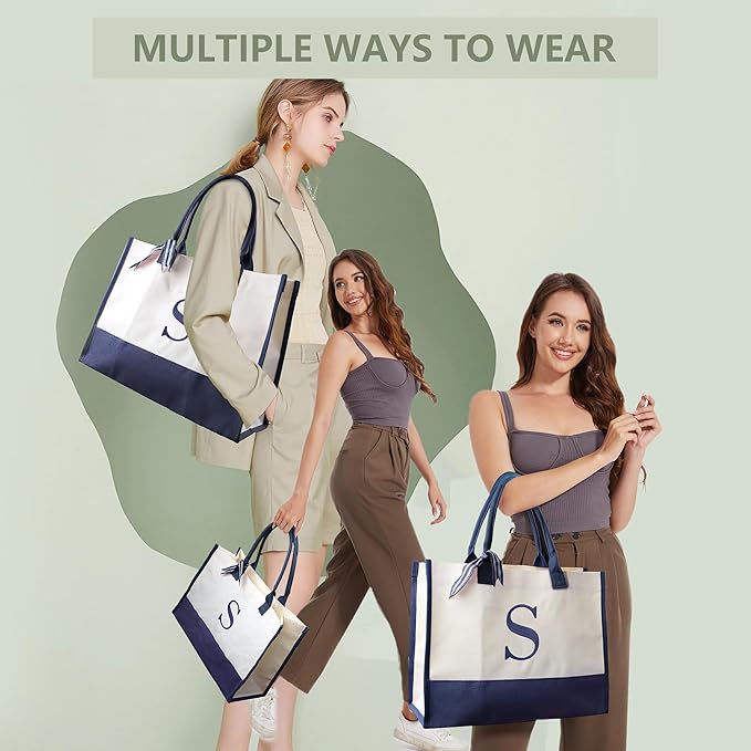 BeeGreen Embroidery Monogram Initial Tote Bag for Women Teacher Mom Friend Personalized Gift for Birthday Beach Work Wedding