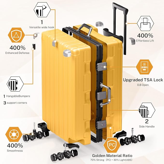 Krute Luggage 28 Inch Aluminum Frame Luggages TSA Lock No Zipper Checked Suitcase with Spinner Wheels Hard Shell Lightweight PC+ABS Large Suit Case