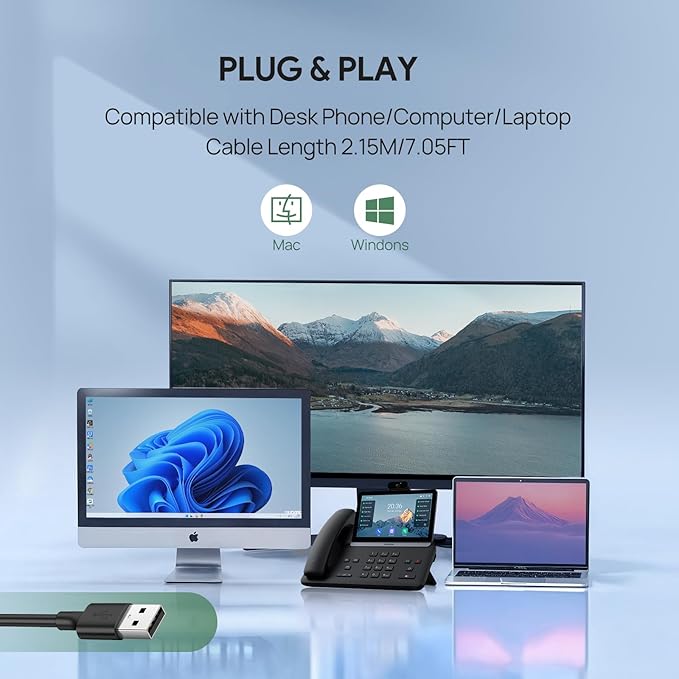Yealink UH42 USB-C/A Mono Headset with Mic for PC Computer, Wired Headphones Teams Certified, Noise Cancelling Microphone, in-Line Controls, All Day Comfort