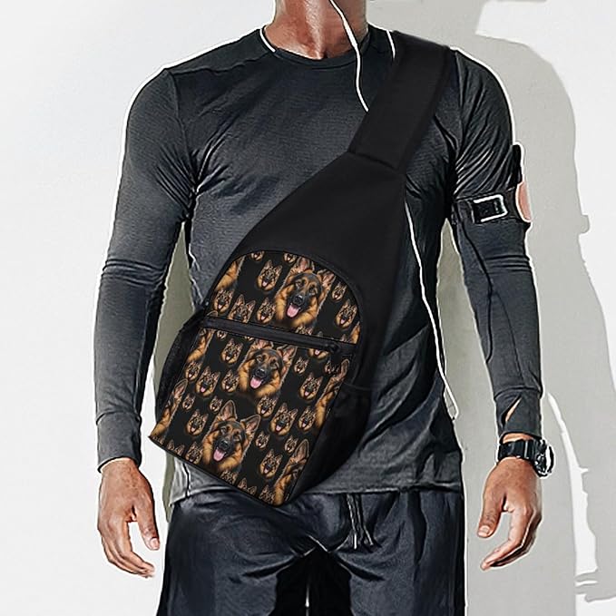 SWEET TANG Women Shoulder Chest Sling Bags Backpacks German Shepherd Black, Fashion Casual Pack Crossbody Bags Daypack Multipurpose for Travel Outdoors Running