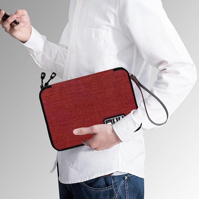 Electronics Travel Organizer,Portable Waterproof Electronic Travel Storage Bag for Small Charging Cord Storage,Charger,SD Card etc,for Travel,Business-Wine Red Black