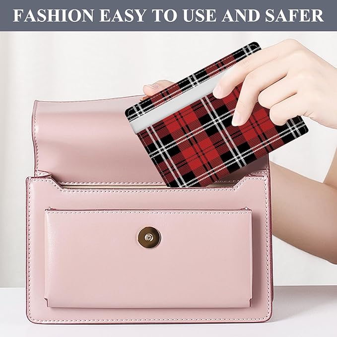 Passport Holder for Travel Essentials, RFID Premium Leather Passport Wallet Cover Case for Travel Must Haves Accessories, Passport Book Holders for Women Men Luxury Red Plaid
