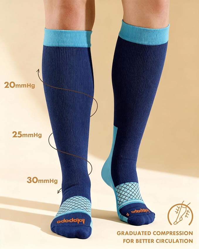 Cotton Compression Socks for Women Men - 2 Pairs 20-30mmHg Circulation Grid Arch Support Socks, Breathable