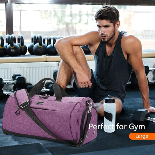 TOPDesign Gym Bag for Women & Men, Unisex Duffel Bag with Shoe Compartment & Wet Pocket for Travel Sports Gym (M Textured Purple)