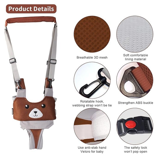 IULONEE Baby Walking Harness Breathable Handheld Kids Toddler Helper Assistant Adjustable Infant Walker Help Baby Walk Stand Up Child Learning Belt for 8-24 Month Old Babies Activity (Brown)