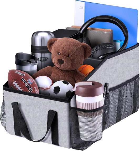 Car Seat Organizer for Back Seat Front Seat Between Seats,Car Storage Organizer for Kids with Multi- Pockets，Collapsible,cup Holders, Removable Dividers(Gray)