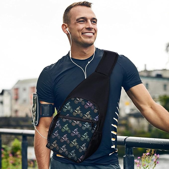SWEET TANG Casual Sling Backpack Chest Shoulder Crossbody Backpacks, Unbalance Gym Funny Sack, Motocross Dirt Bike Black, Satchel Travel Bag Outdoor Hiking Daypack for Men Women