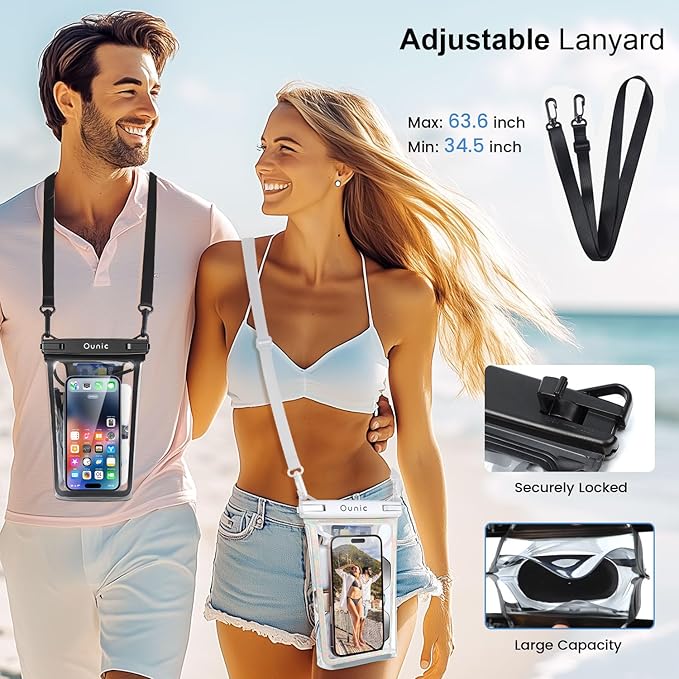 Large Waterproof Phone Pouch, Floating Waterproof Pouch for iPhone 16 15 14 13 12 Pro Max Galaxy S25 S24 S23, Adjustable Lanyard, IPX8 Waterproof Bag for Beach Cruise Swimming Rafting Boating
