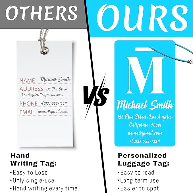 4 PCS Personalized Luggage Tags for Suitcase, Custom Engraved Aluminum Luggage Tags with Your Personalized Text Logo, Metal Name Tags with Steel Loop for Bag, Suitcase, Backpack (Lake Blue, Large)