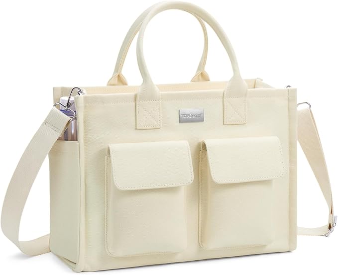 TOPDesign Heavy-Duty Canvas Tote Bag for Women, Adjustable Crossbody/Shoulder Handbag with 9 Pockets, Everything Tote