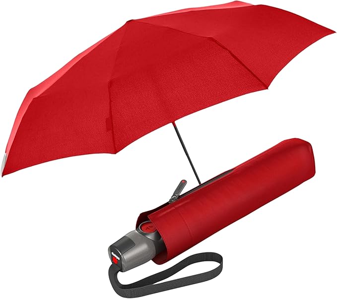 Knirps T.200 Duomatic Compact Rain Umbrella in Red– Wind Tunnel Tested to 93 mph, Aluminum Steel Fiberglass Frame, 38in Canopy, OEKO-TEX, High-Performance Automatic Travel Umbrellas