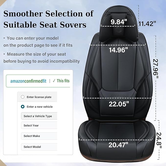 Coverado Car Seat Covers 5 Pieces, Full Set Universal Seat Covers for Cars, Waterproof Nappa Leather Auto Seat Protectors with Head Pillow, Car Interiors Fit for Most Pick-up Truck Sedans SUV, Black