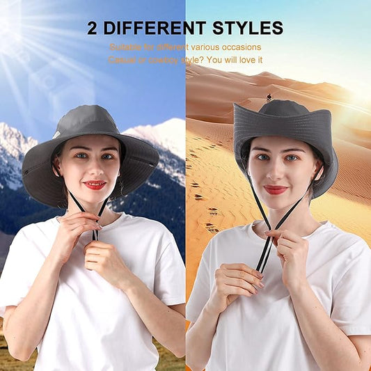 Tutuko Womens Wide Brim Sun Hats Foldable UV Protection Beach Bucket Hats Ponytail Mesh Fishing Hat