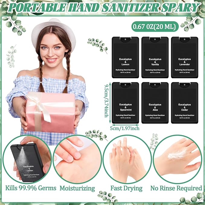 6 Pack Hand Sanitizer Spray Bulk Eucalyptus Travel Size Scented Hand Sanitizer Spray Mini Hydrating for Men Office Cleans Hands Coworker Staff Teacher Pocket Gifts
