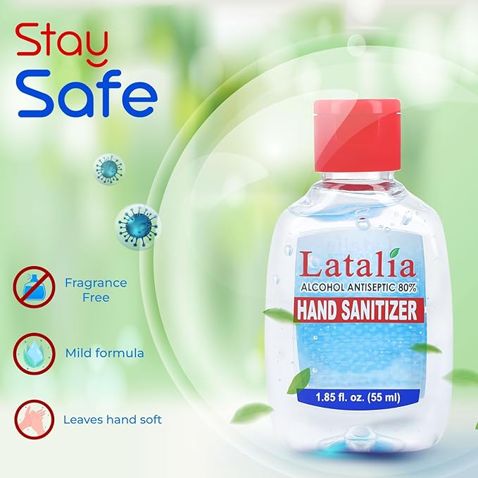Latalia Mini Hand Sanitizer Travel Size Pack of 288 | 1.85 fl oz with 80% Alcohol Small Hand Sanitizer Bulk For Non-Sticky, Unscented, Gentle & Fresh Hands Anytime