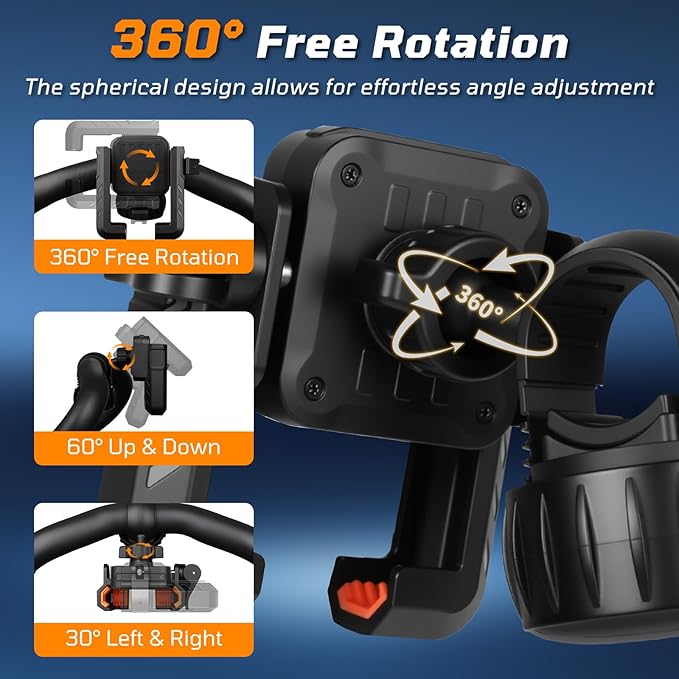 Golf Push Cart Phone Holder with Security Double Lock, Hands-Free 360° Rotatable Phone Mount Compatible with Clicgear, Sun Mountain, Caddy, Bag Boy,Golf Push Cart Accessories for Cell Phones