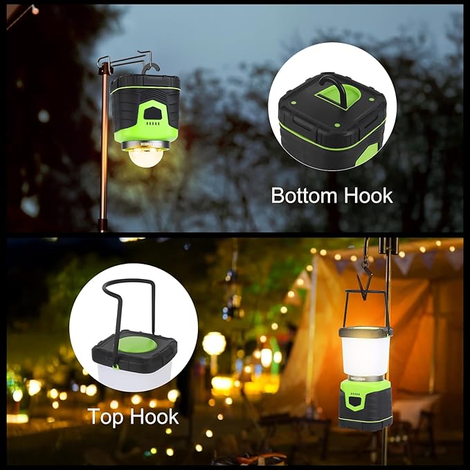 1000LM Battery Powered LED Camping Lantern, 4 Light Modes, IPX4 Waterproof, Dimmable Emergency Flashlight with Battery Indicator for Outdoor Camping, Hiking, Carabiner Clip Included