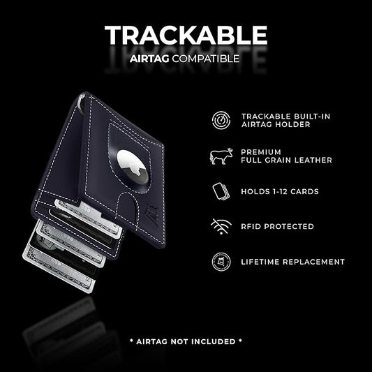Kings Loot Trackable Airtag Wallet for Men | RFID Blocking Leather Design with Airtag Holder, Money Clip & Pull Tab | Minimalist Air Tag Wallets