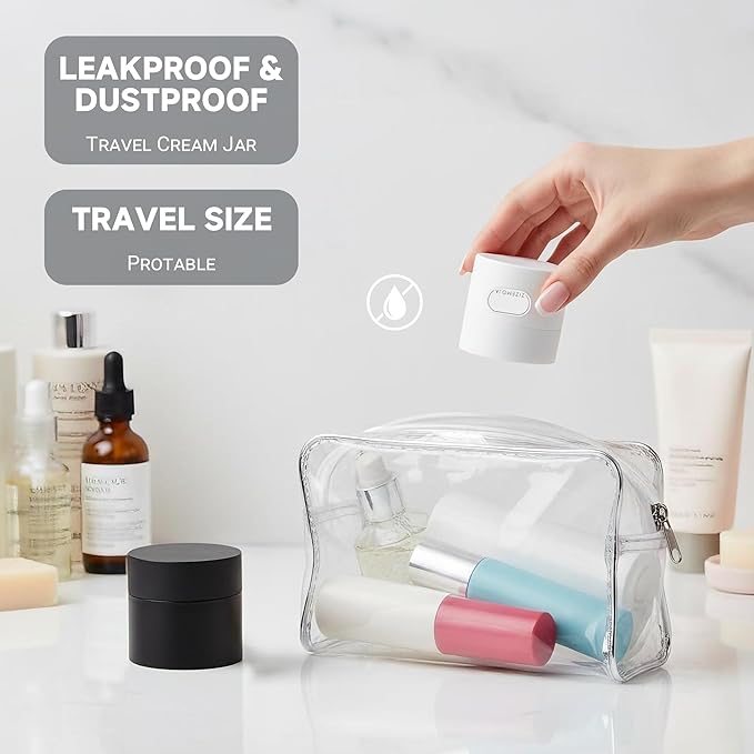 Travel Size Containers, Small Plastic Containers with Lids, 20 Gram Travel Container for Creams, Lotion, Toiletries, Makeup (2PCS Black and 2PCS White Plastic Jars)