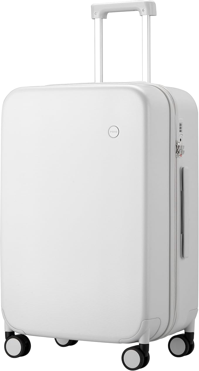 mixi Upgrade Luggage Suitcases with Spinner Wheels, Hardside Rolling Suitcase PC with TSA Lock Travel Case 24in Checked in, Fine Grid Smoke White