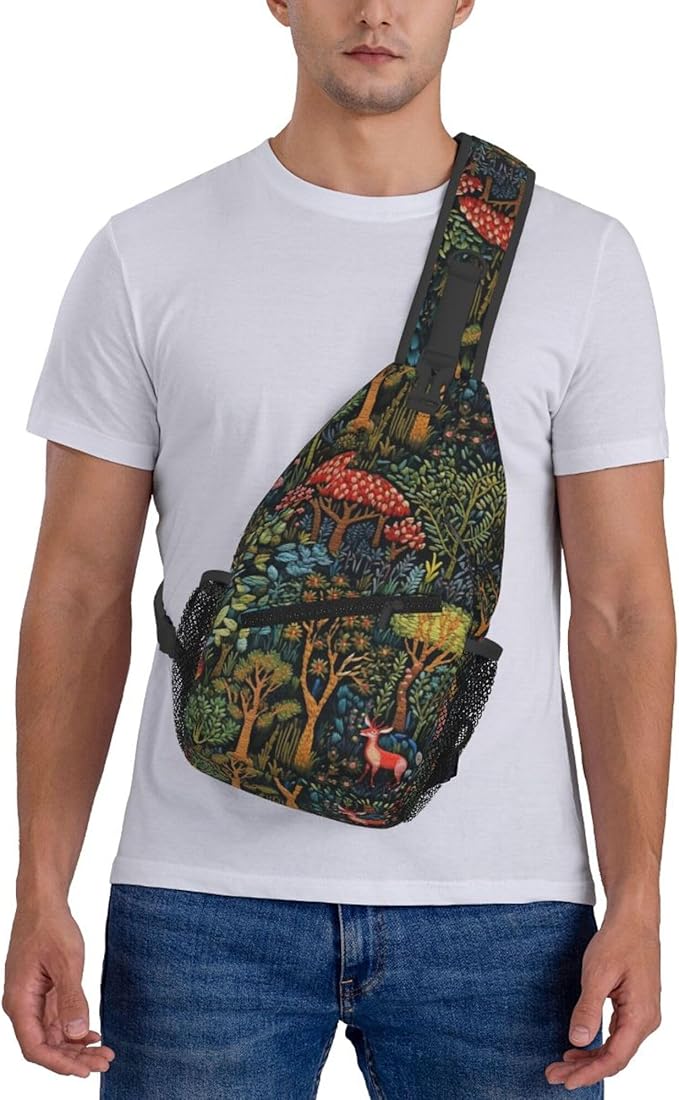 Botanical Mushroom Sling Backpack Crossbody Bag Casual Chest Bags Travel Hiking Daypack Shoulder Bag for Women Men