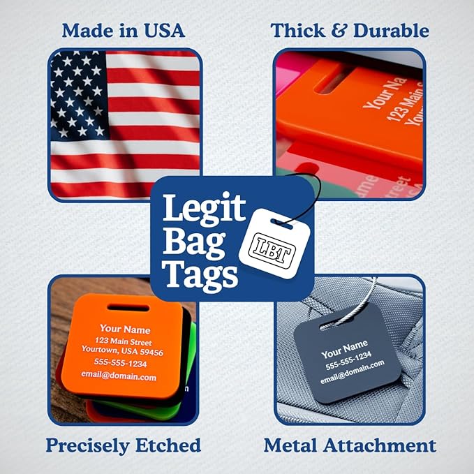 Custom Luggage Tags (3 or 6 Pack) - Personalized Unique Suitcase & Backpack Travel, Durable, Waterproof & Heavy Duty (Black)